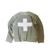 Grüner übergroßer Strickpullover mit langen Ärmeln und Kreuz