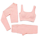 3 Piece Set Seamless Crop Top Leggings Long Sleeve Crop Top