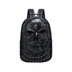 3D Embossed Skull with Rose PU Leather Backpack - Black