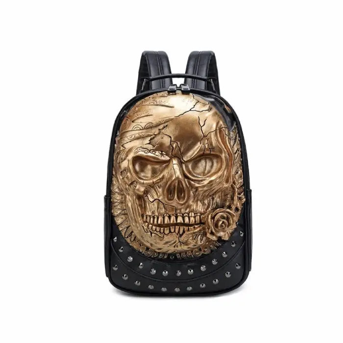 3D Embossed Skull with Rose PU Leather Backpack - Gold