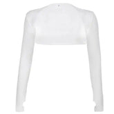 Solid Color Long Sleeve Open Front Hollow Out Crop Top