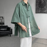Summer Linen Shirt Oversized Short Sleeve Tang Suit Top With Frog | Urban Wear Outsiders