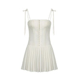 A Line Pleated Lace Spaghetti Strap Buckle Corset Dress
