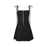 A Line Pleated Lace Spaguetti Strap Corset Dress