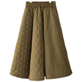 A-line Skirt Elastic High Waist Solid Color Diamond Design