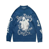 Acrylic Fun Cartoon Knitting Oversized Sweater Blue / S