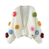 Aesthetic Flower Slouchy Knitted Cardigan White / One Size
