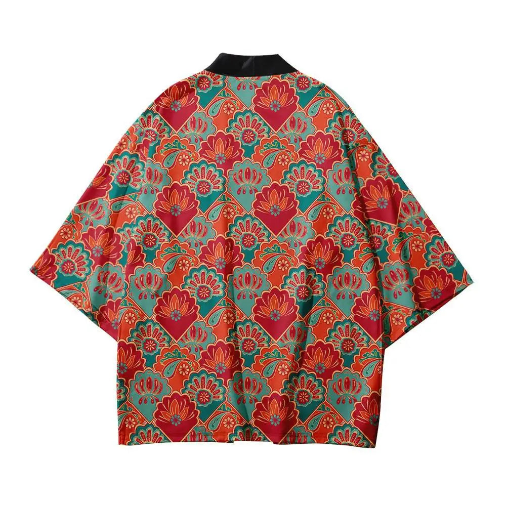 Aesthetic Flowers Japanese Style Kimono - Red / L - KIMONO
