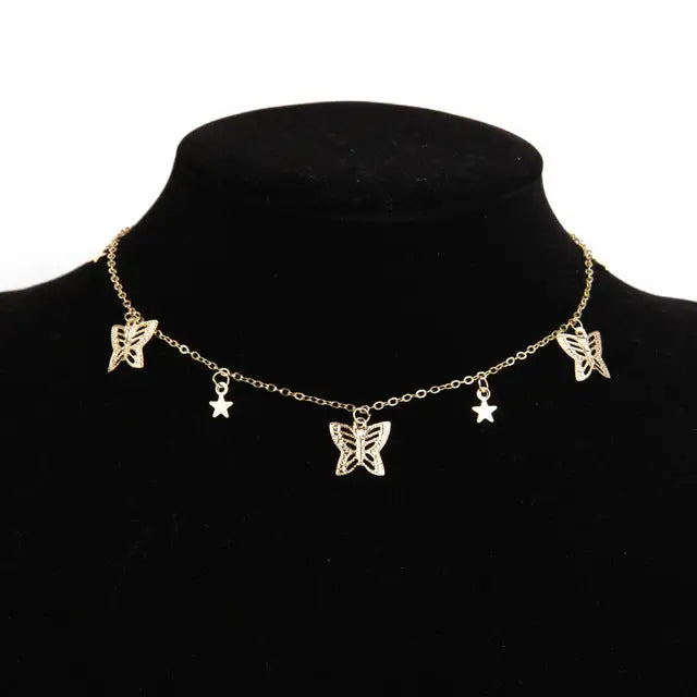 Aesthetic Metallic Butterflies Necklaces - and Stars Gold