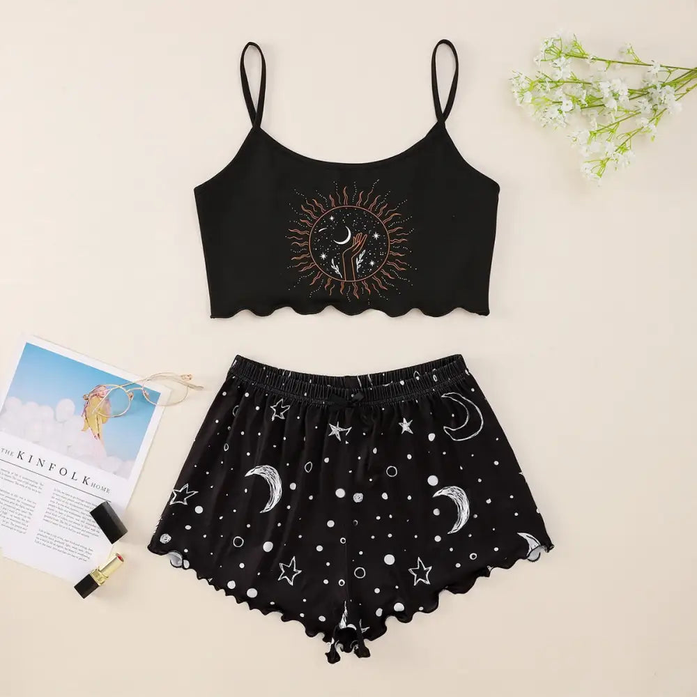 Aesthetic Moon & Stars Pajamas - Black / M - Pajama