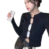 Aesthetic Ring Cut-Out Blouse for Women Black / S