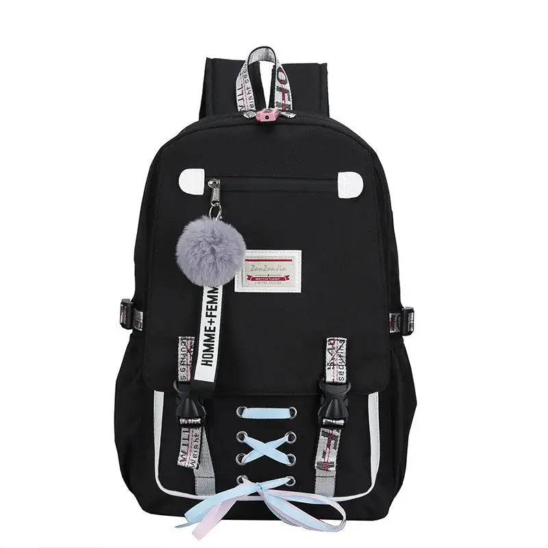 Aesthetic Solid Color Korean Backpack - Black / One Size