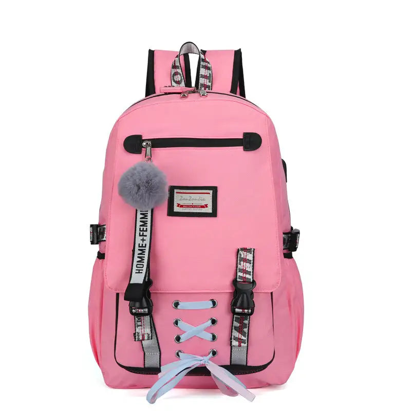 Aesthetic Solid Color Korean Backpack - Pink / One Size
