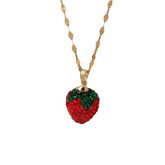 Collar con colgante de fresa estético de acero inoxidable