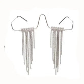 Aesthetic Tassel Frame Half Metal Rhinestone Glasses Silver