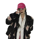 American Retro Plaid Oversize Knitted Cardigan