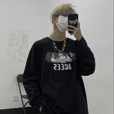 Anime Happy Face Print Oversized Sweatshirt Black-Anime / M