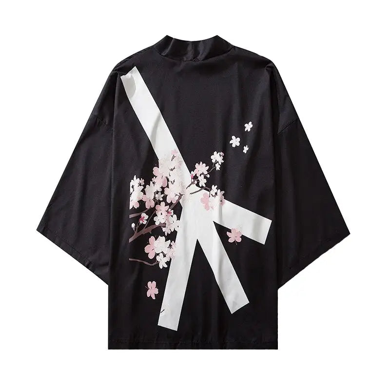 Anti-War Japanese Style 3/4 Sleeve Kimono - Black / S