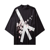 Anti-War Japanese Style Three Quarter Sleeve Kimono Black