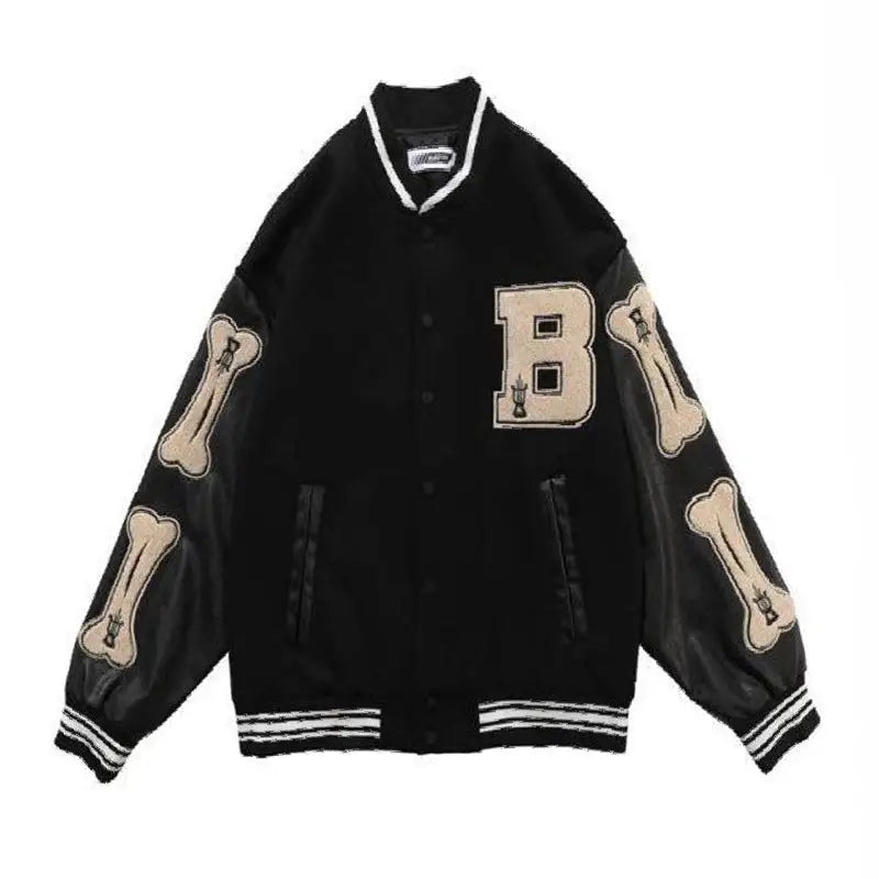 B Bones Loose Baseball Jacket Bomber - Black / M