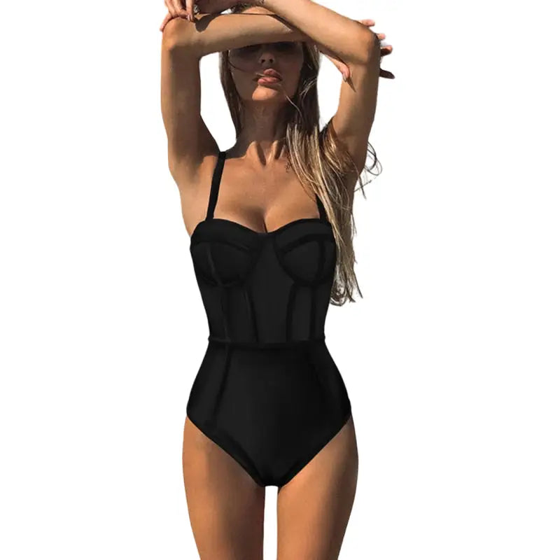 Black Aesthetic Push Up Monokini - Swimsuit