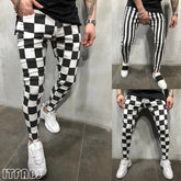 Black and White Chess Pattern Slim Pants