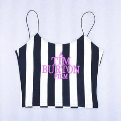 Black And White Stripes Tim Burton Sleeveless Crop-Top