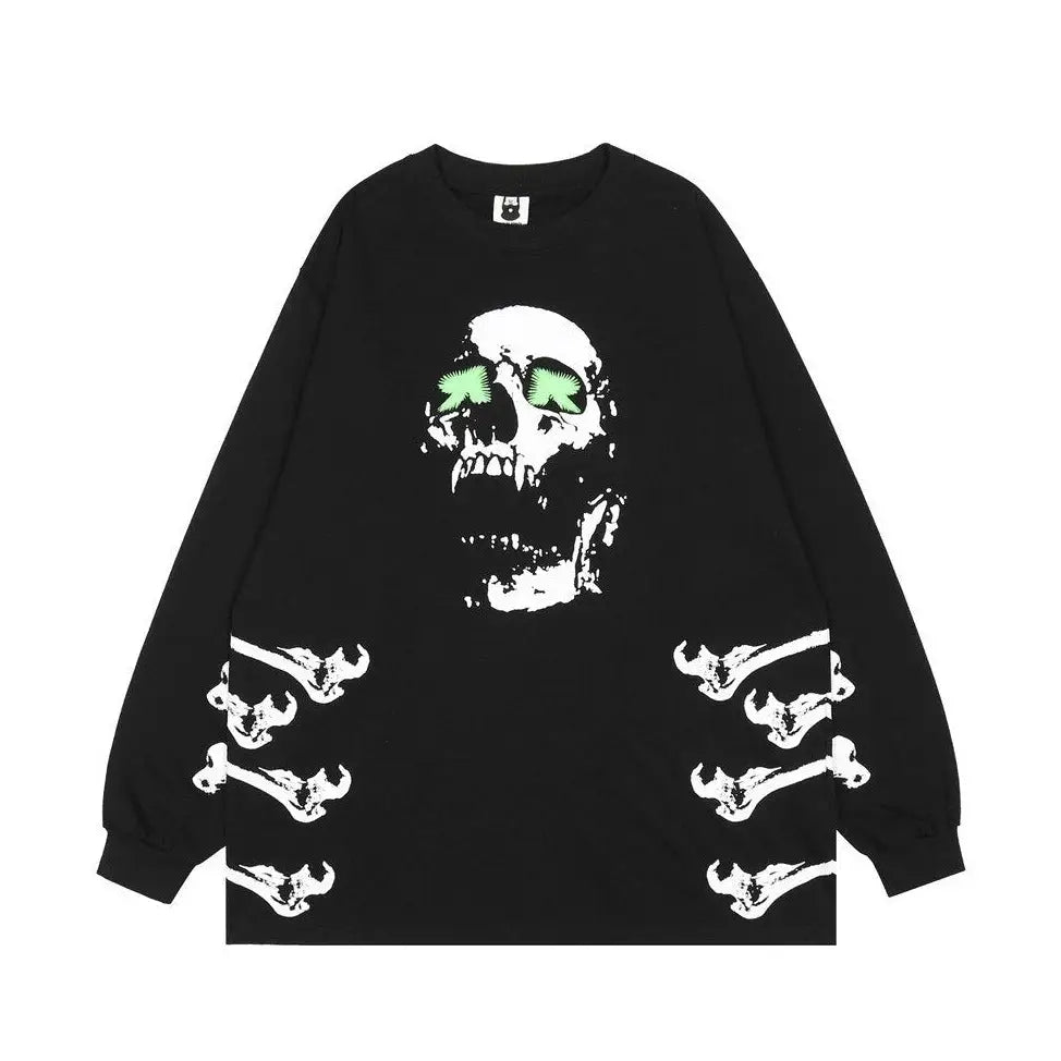 Black Bones Skull Overzise Sweatshirt - M - Sweatshirts
