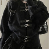 Black Brooch Knitted Sweater for Gothic Style