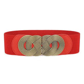 Black Elastic Leather Belt with Metal Ring x218-Red / 80cm