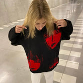 Black Goth Knitted Sweater Acrylic O Neck Long Sleeve