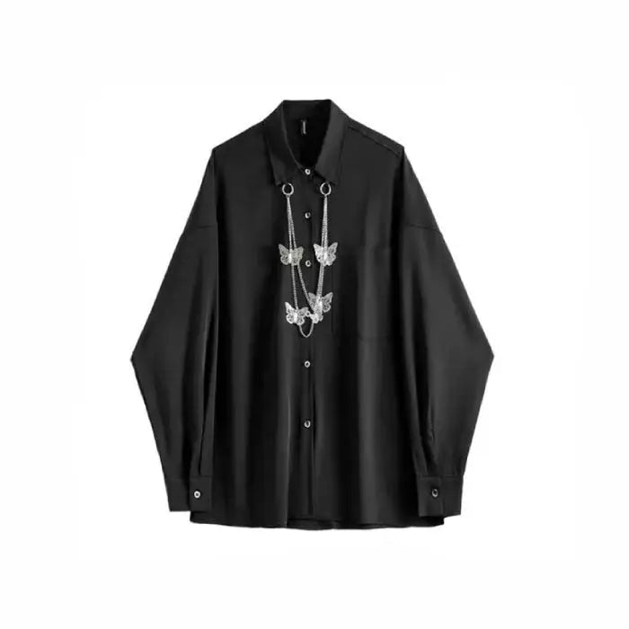Black Gothic Butterflies Necklace and Shirt - One Size