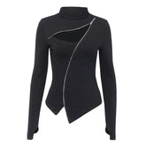 Black Hollow Out Turtleneck Zipper Bodycon Sweater