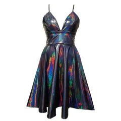 Black Rainbow Holographic Cocktail Dress - S