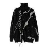 Black Ripped Turtleneck Sweater for Men and Women / M