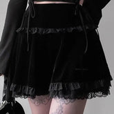 Black Velvet High Waisted Lace Mini Skirt