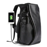 Black Waterproof Leather Laptop Backpack with USB Port