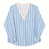 Blue Stripe Loose V Neck Long Sleeve Shirt / M