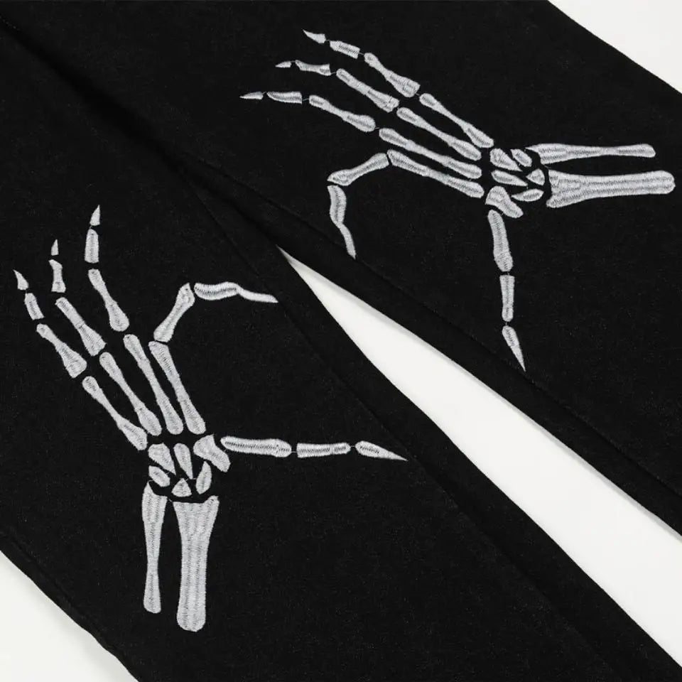 Bone Hands Embroidery Pants