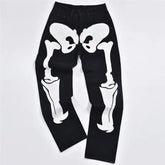 Bones Embroidery Loose Pants for Men and Women Black / S