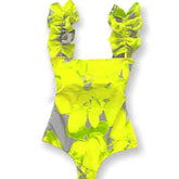 Brazilian Yellow Print Ruffle Stroppy Swimsuit
