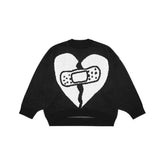 Broken Heart Band Aid O Neck Oversized Sweater