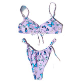 Butterfly Print Knotted Drawstring Bikini