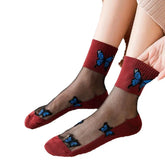 Butterfly Transparent Ankle Socks Cotton Rayon Low Tube
