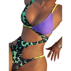 Camouflaged Cross Strap Swimsuit - Swimsuits
