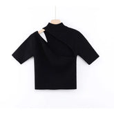 Caramel High Neck Ribbed Knit Crop Top Black / S