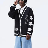 Cardigan College Knitted Sweater Acrylic Crew Neck