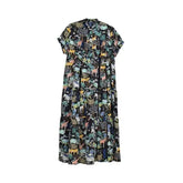 Cartoon Stand Collar Short Sleeve Dress for Women black