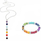 Chakra Stone Beads Pendant Necklace and Bracelet Set