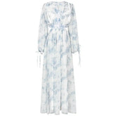 Chiffon Elegant Hollow Split Long Sleeve Dress White / S